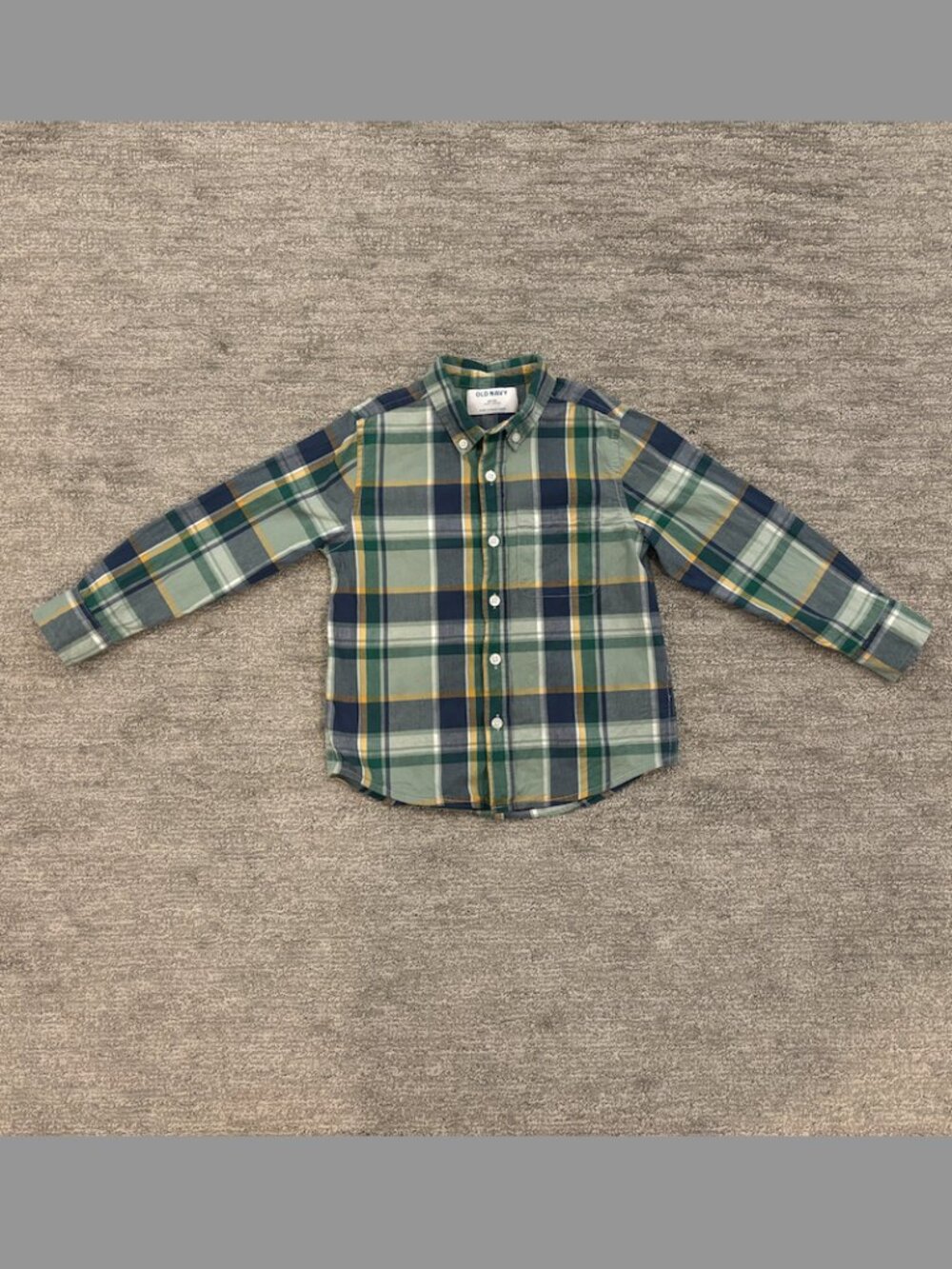 Plaid Button Down Shirt - Size 5 - Green Kids' Shirt - Long Sleeve Button Down